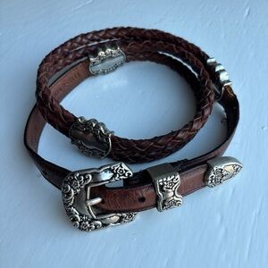 Vintage Woolrich Western Braided Leather Belt w/ Ornate Silver Hardware 40”